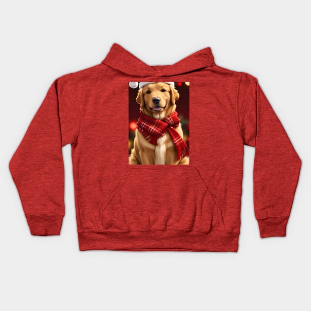 Christmas golden retriever dog Kids Hoodie by colorful444